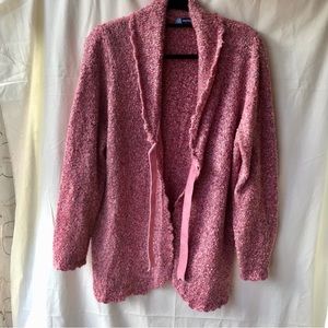 Penningtons Plus Size Pink Cardigan, Velvet Ties, Scallop Edged Cuffs & Hem, 1X